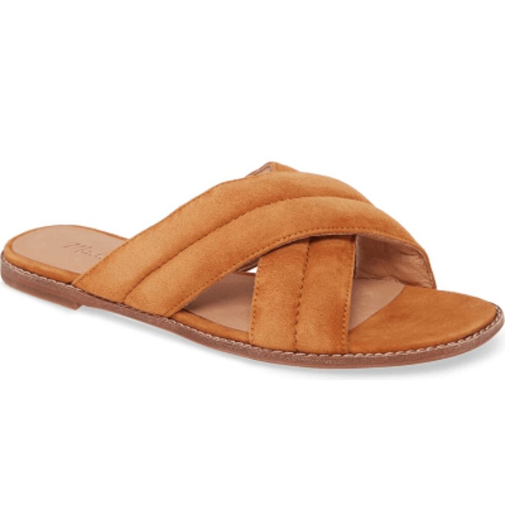 Madewell The Skyler Slide Sandal in Suede Cognac Brown size 7.5 Leather Casual - Picture 2 of 15